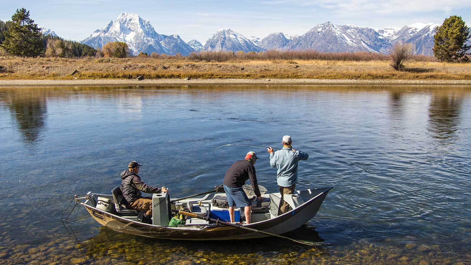 Best Trout Fishing in Wyoming taking a break during snake river float trip