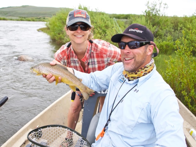 Our guide showing a nice trout on the green river while fly fishing in wyoming